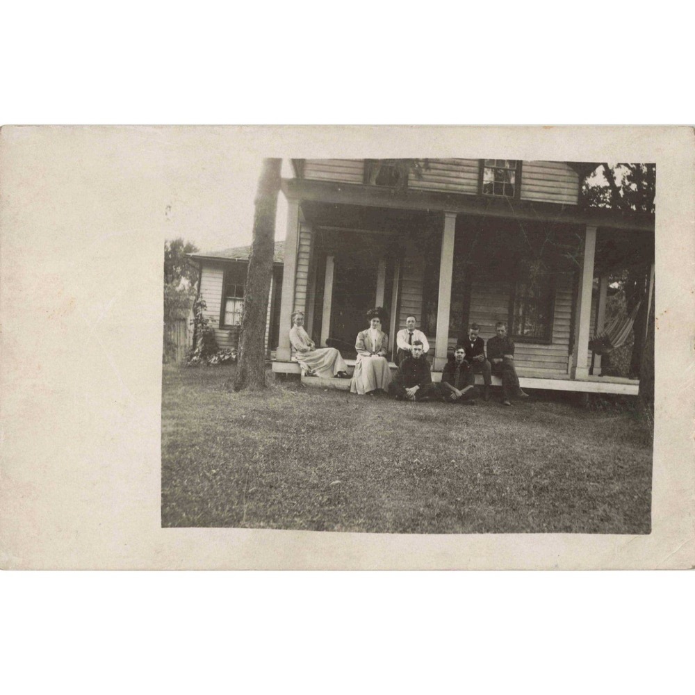 Vintage 1908 RPPC Postcard Family on Porch Painesville Ohio to Attica OH VG - Picture 1 of 2